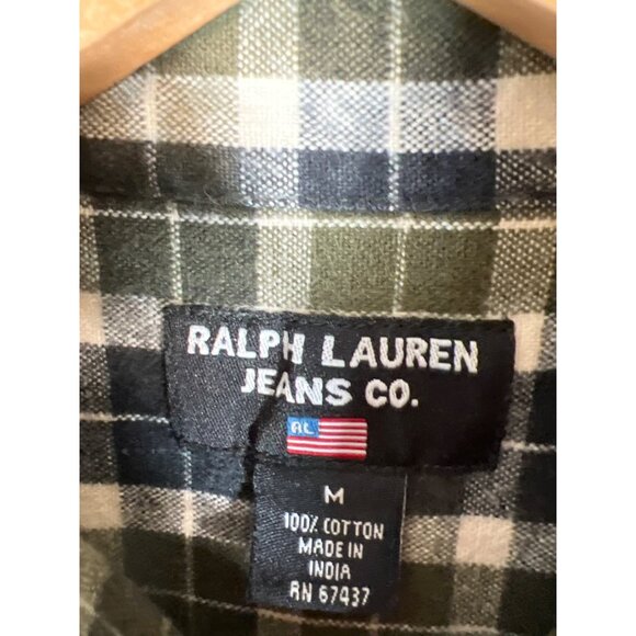 90s VTG Ralph Lauren Jeans Co Men Size M Plaid Flannel Shirt Button Down Collar - Picture 2 of 10